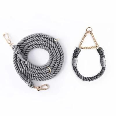 High Quality Luxury Multi Functional Double Side Two Hooks Hands Free Dog Leash Braided Pet Collar and Leads Set