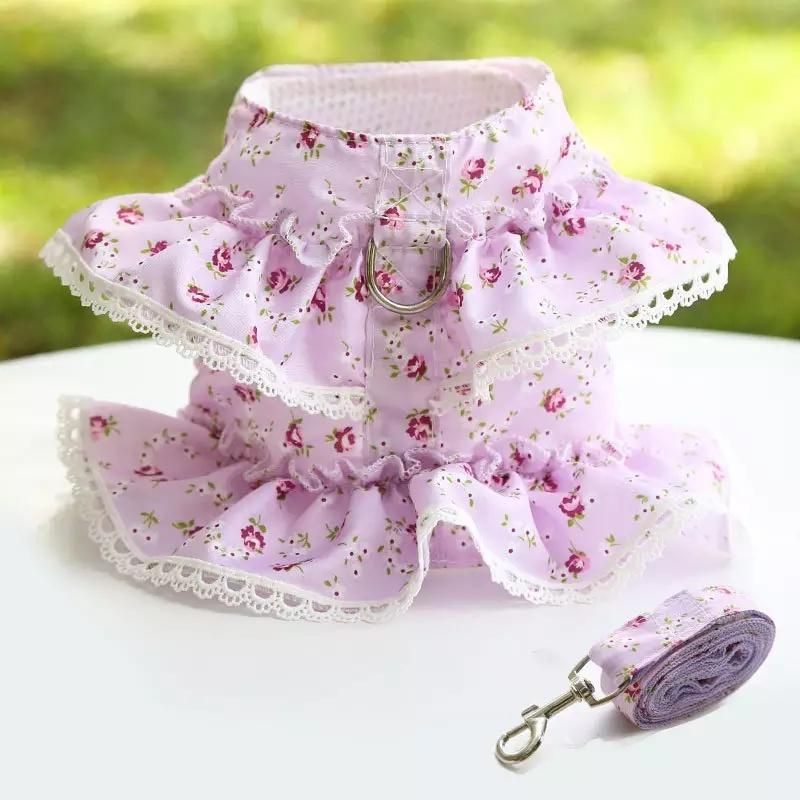 Lovely Small Flower Adjustable Portable Pet Harness and Leash Set