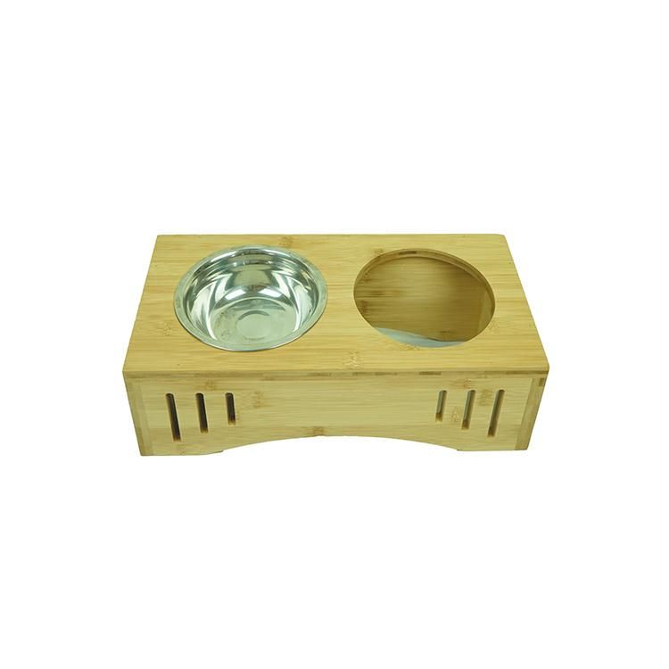 Bamboo Cat Feeder W. 2 Stainless Steel Bowl PC