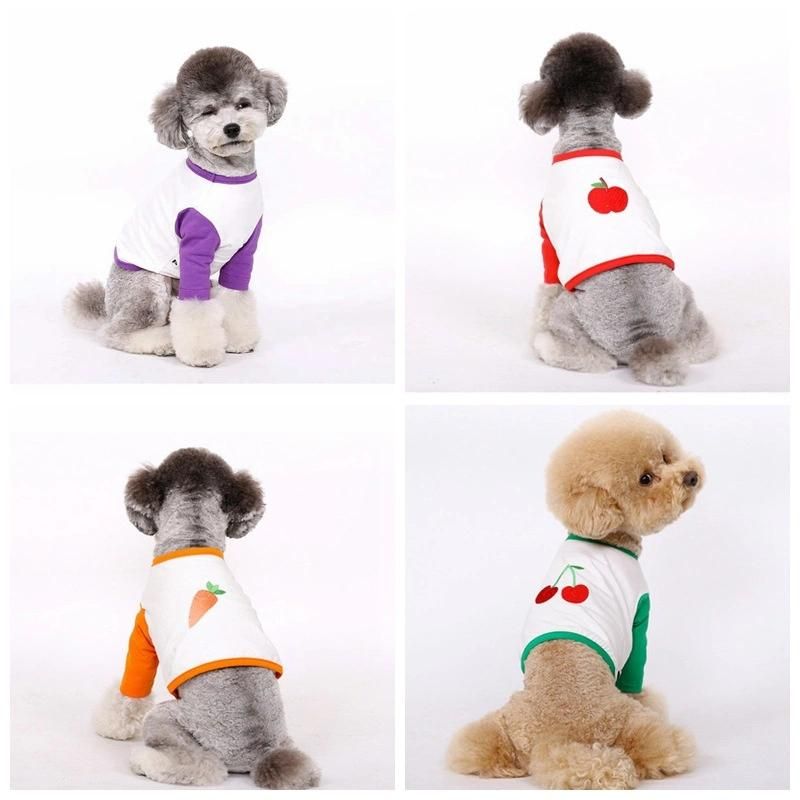 Spring Autumn Apple Grape Fruit Series Pattern Exquisite Embroidered Patchwork Color Long Sleeve Dog T-Shirt
