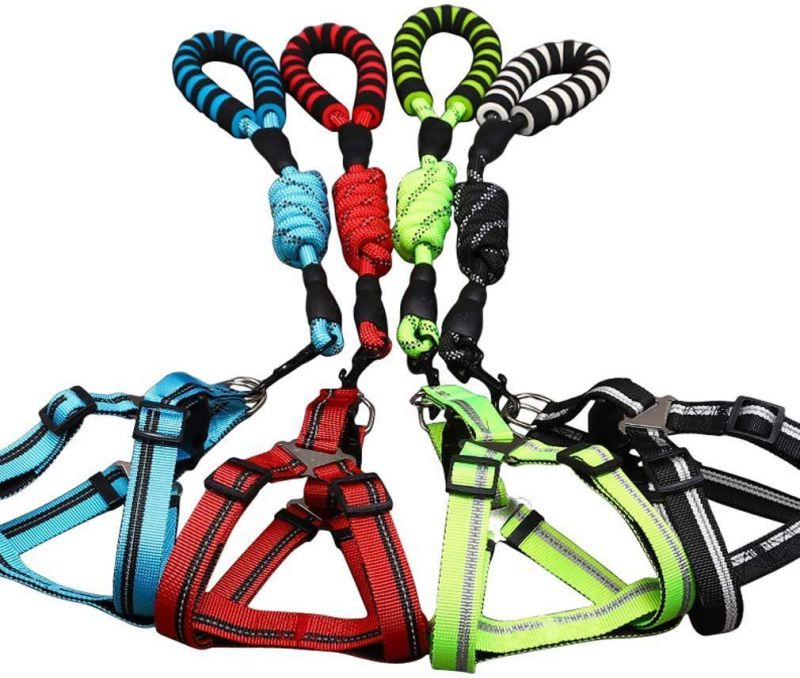 Dog Leash Harness Set Durable Adjustable Heavy Duty Reflective Dog Harness