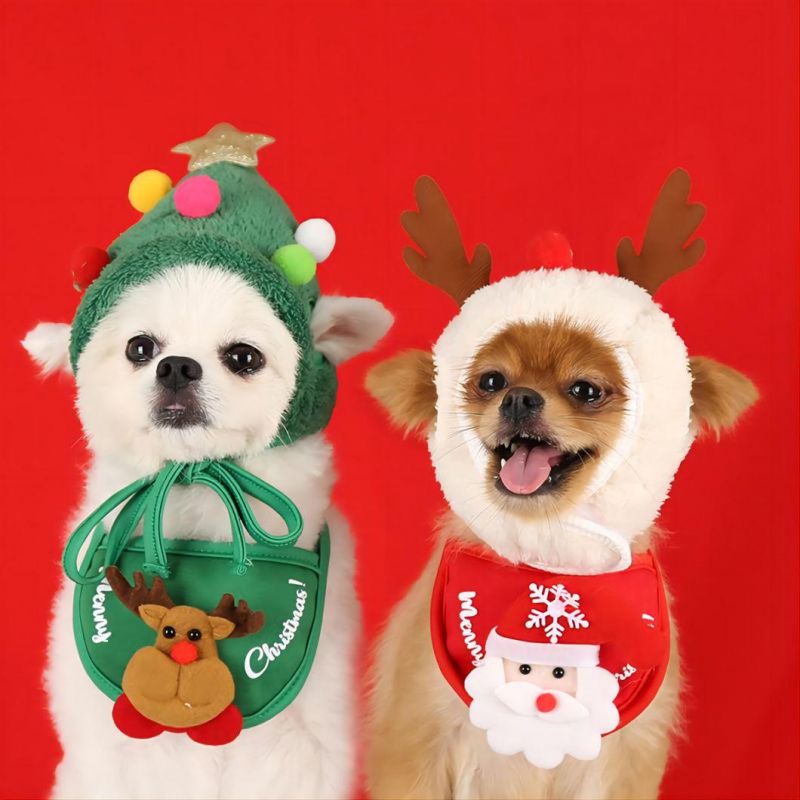 Adjustable Christmas Tree Hat Elk Antlers Pet Clothes Set