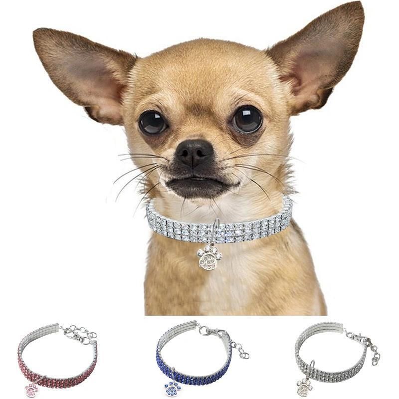 Bling Dog Collar/Sparkly Pet Puppy Cat Crystal Diamante Rhinestone Collars/Adjustable Elastic Diamonds Doggy Necklace