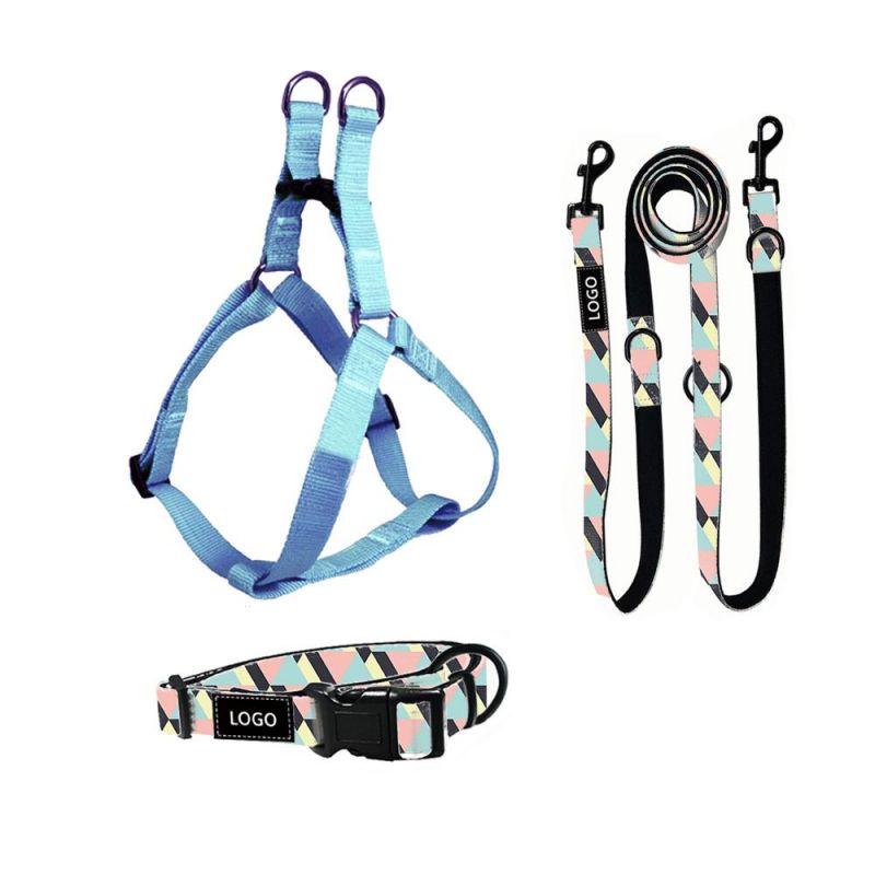 Full Body H Dog Harness Set with Customized Pattern Soft Neoprene Pet Harness Dog Accessories