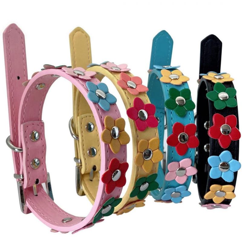 Multiple Color Studded Flowers Dog Collar Pet Collar