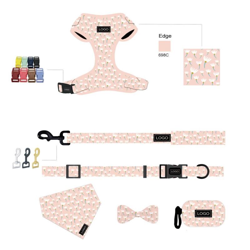 Popular Custom Design Dog Harness with Matching Collar Leash Bow Tie and Bandana Set Neoprene Reversible Dog Harness Vest