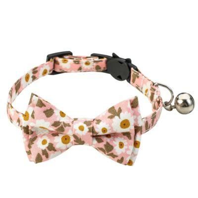 Wholesale Pet Product Soft Cotton Cat Collar Breakaway Pet Cat Collar Cat Bandana with Bell and Bow Tie