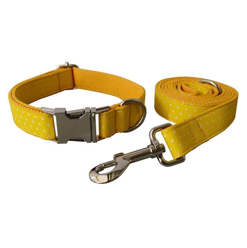 Yellow DOT Small MOQ Dog Collar Leash Bow Tie