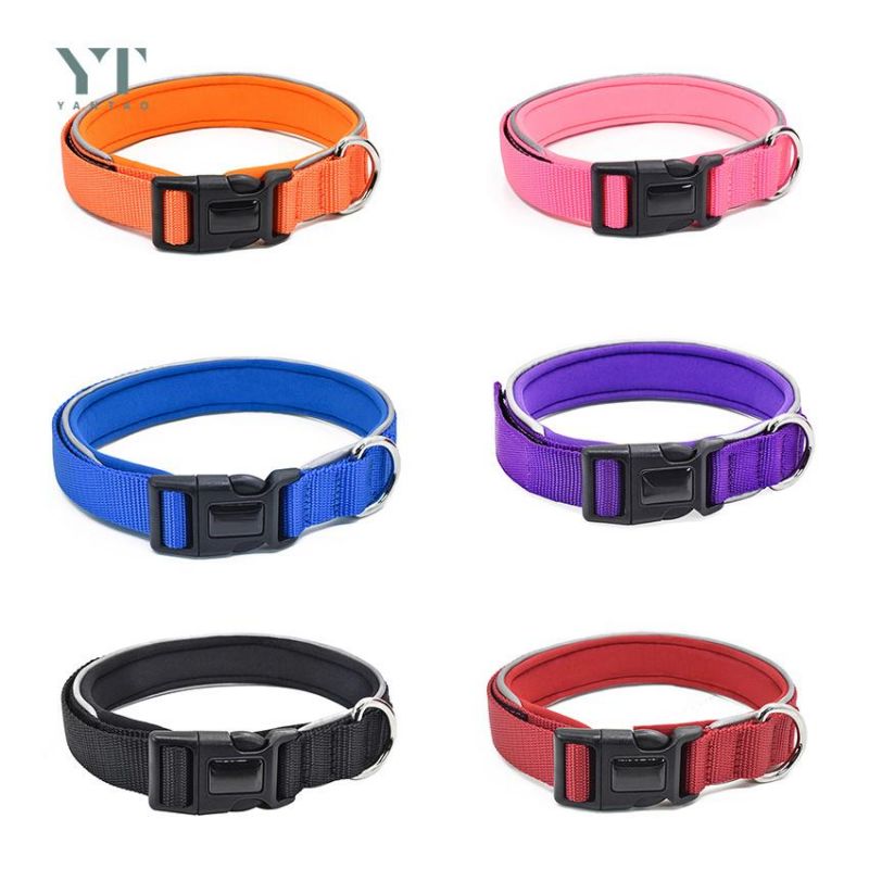 Manufacturer Custom Soft Neoprene Padded Adjustable Reflective Lock Nylon Dog Training Collar with 6 Colors