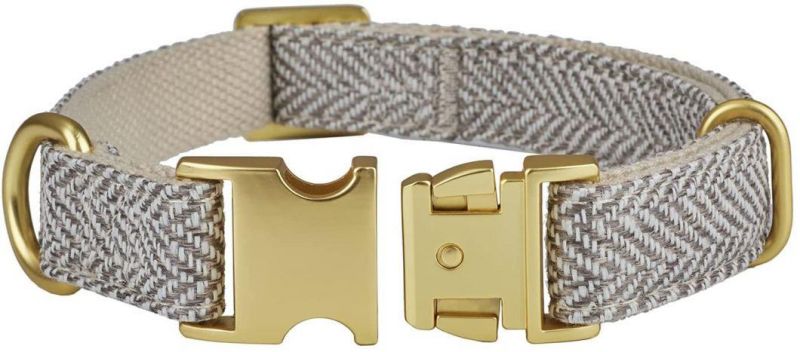 Soft Cotton Dog Collar with Quick Release Metal Buckle Adjustable Webbing Collars