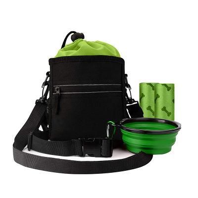 Dog Treat Pouch Bag with Poo Bag Holder, Dog Walking Bag with Adjustable Belt, Dog Training Aid Bag