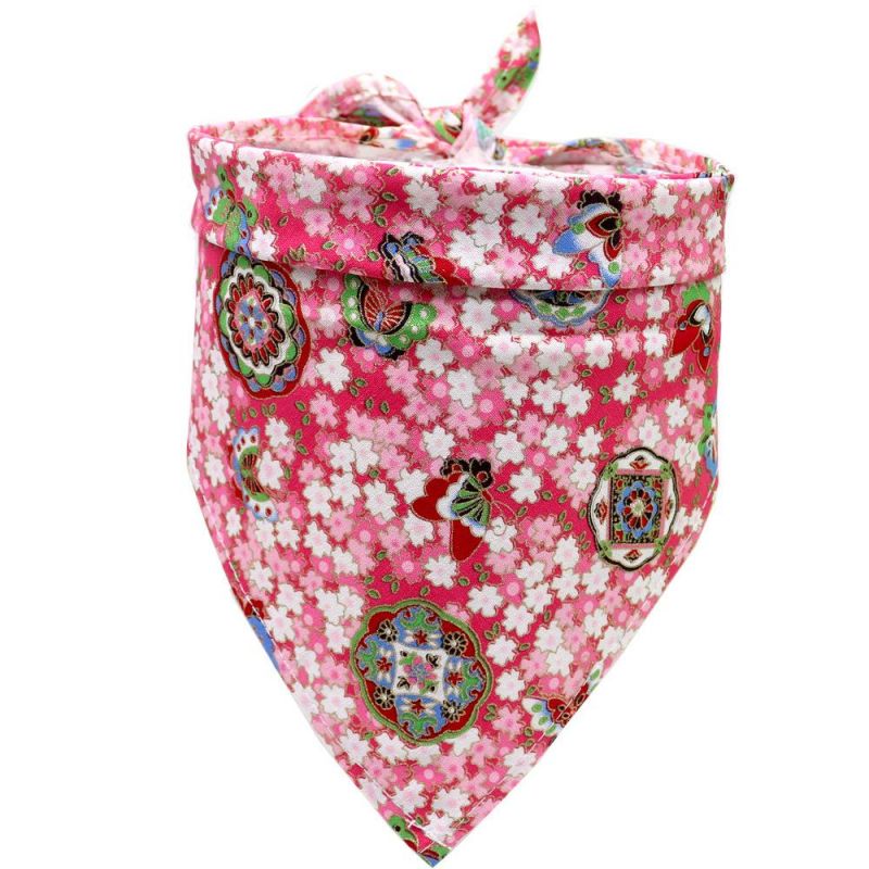 Floral Pattern Christmas Japanese Kerchief Triangle Bibs Reversible Handkerchiefs Scarfs Dog Bandanas