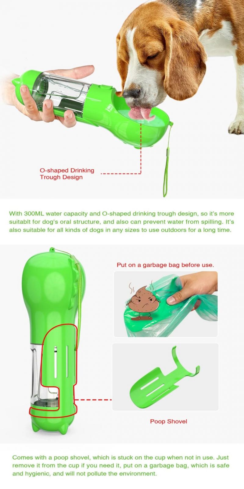 Outdoor Plastic Metal Drink Cup with Bowl Dispenser Dog Travel Pet Water Bottle