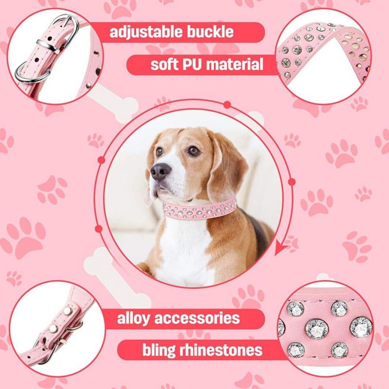 PU Leather Pet Collar with Bling Rhinestone Dog Collar