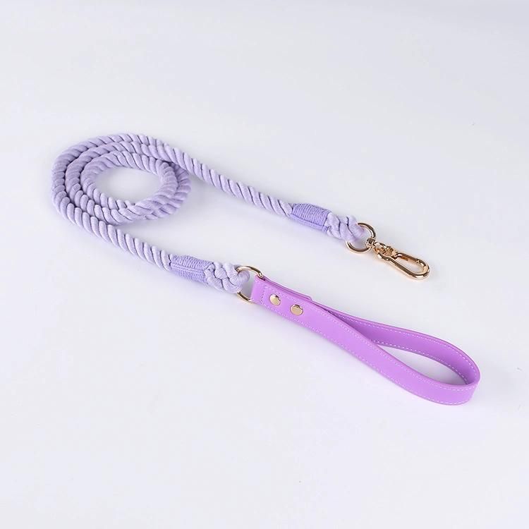 Dropshipper and Wholesale Designers Manufacture Luxury Eco Soft Vegan PU Leather Handle with Braided Multi-Color Rope Dog Leash