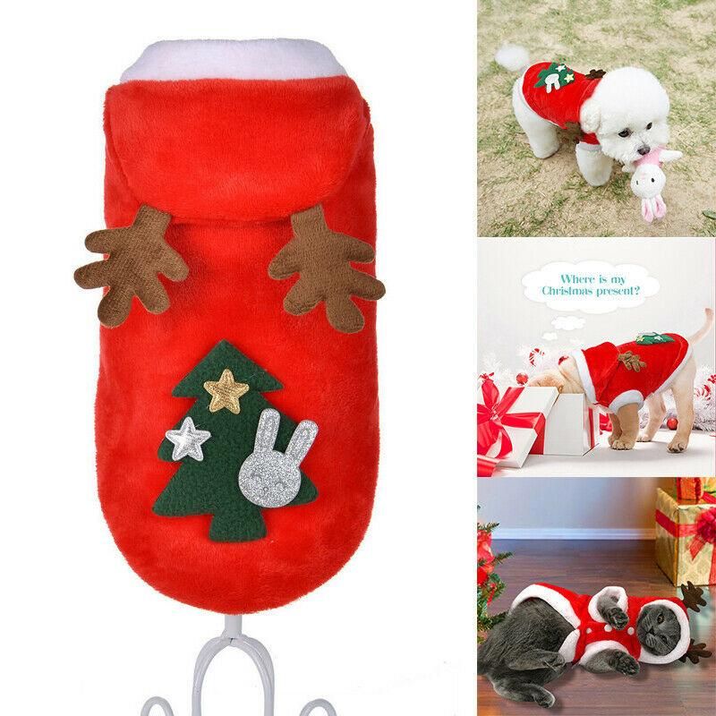 Christmas Santa Costume Kitten Puppy Outfit Hoodie Warm Pet Dog Clothes Clothing Accessories