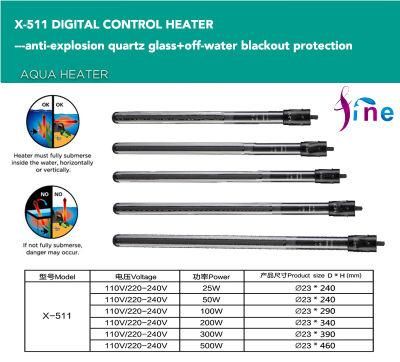 200-Watt Quartz Glass Submersible Heater with LED Temperature Displaying