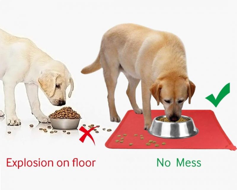 Easy to Clean Waterproof Pet Food Bowl Mat with Edge Design