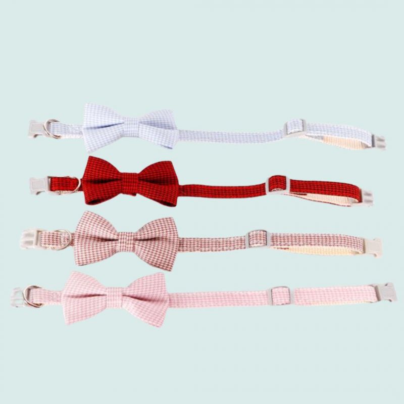 Adjustable Princess Houndstooth Bow-Knot Cat Dog Accessories Pet Tie Collar