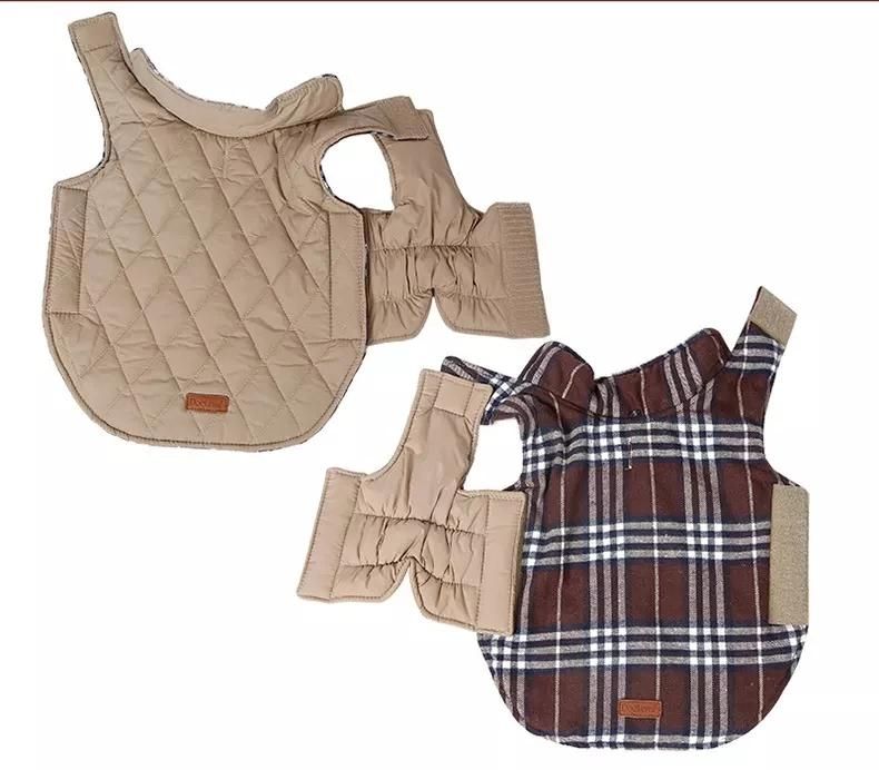 Waterproof Windproof Pet Reversible British Style Clothes Plaid Dog Vest Winter Coat Warm Dog Apparel Jacket for Dog Jacket
