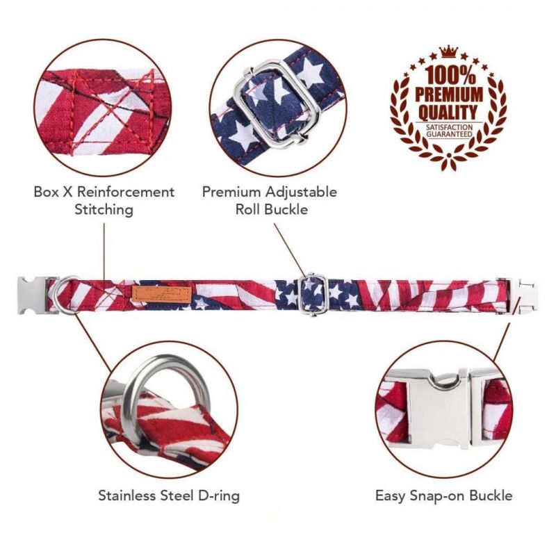 Soft Comfortable Dog Cat Collar Bowtie and Adjustable Collar with American Flag