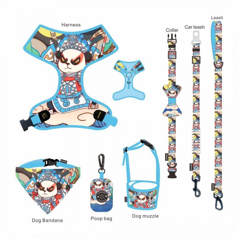 Fashionable China Design 6 in 1 Reversible Dog Harness Neoprene Custom Adjustable Collar Bow Leash Harness and Bandana Sets