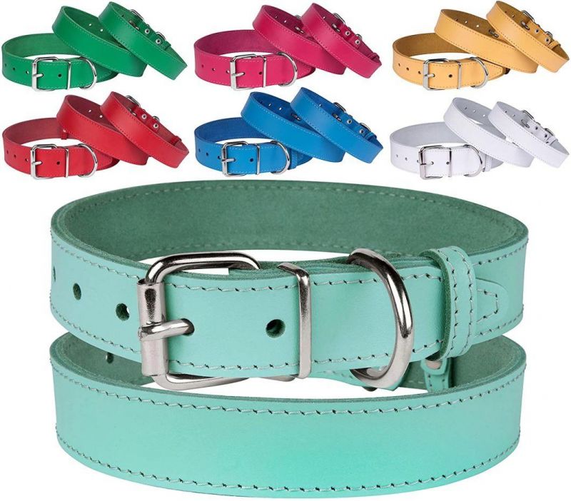 Pink Red Blue Green Turquoise White Yellow Leather Dog Collar