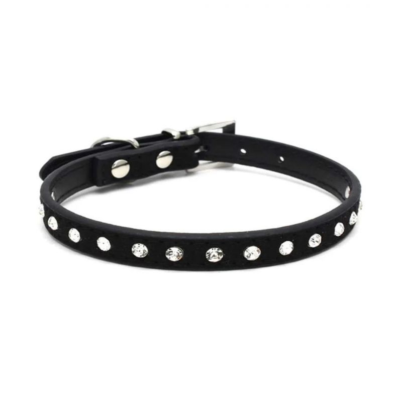 One Row Bling Diamond Cat Collar Suede Leather Pet Collar