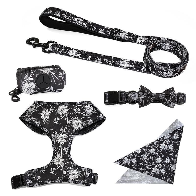 OEM Luxury Designer Pattern Reversible No Pull Custom Dog Harness Set Cat Pet Collar Leash Leads Step in Adjustable Dog Harness