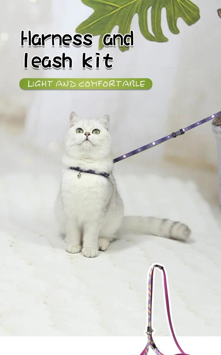 Eco-Friendly Adiust Neck and Chest Size Strong Metal Spring Clip Cat Harness and Leash