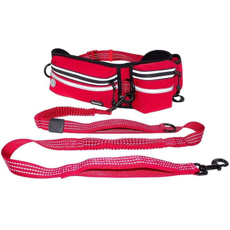 Adjustable Durable Jogging Belt & Hands Free Retractable Dog Leash Shock Absorbing Bungee Leash with Waist Belt