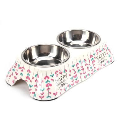 Customized Dog Bowl Stainless Steel Bamboo Double Dog Bowl
