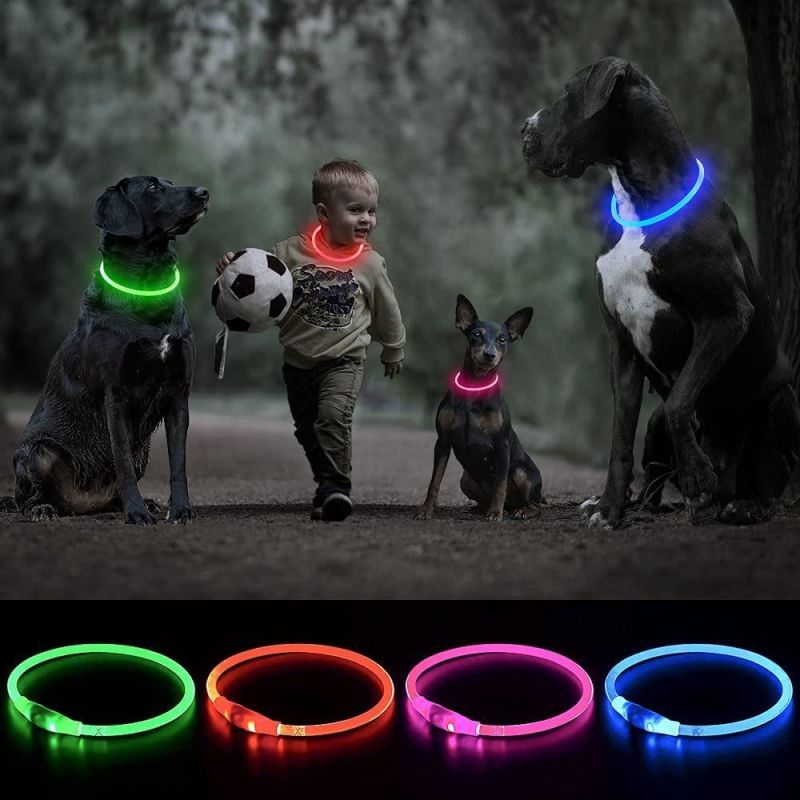 Spupps Blue/Red/Orange/Green/Pink Color USB Rechargeable and Water Resistant Cuttable LED Dog Collar/Glow in The Dark LED Pet Collar/TPU Light up Collars for S