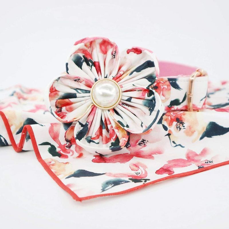 Custom Floral Dog Collar and Bandana Set