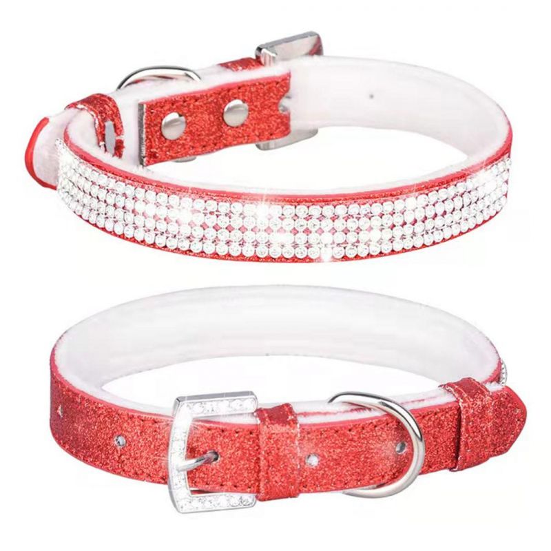 Bling Bling Crystal PU Pet Collar with Soft Fleece Lining Dog Collar