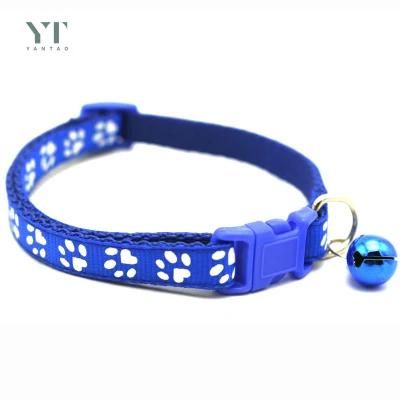 Manufacturer Wholesale Multi-Colors Paw Print Adjustable Nylon Cat Dog Collar with Bell