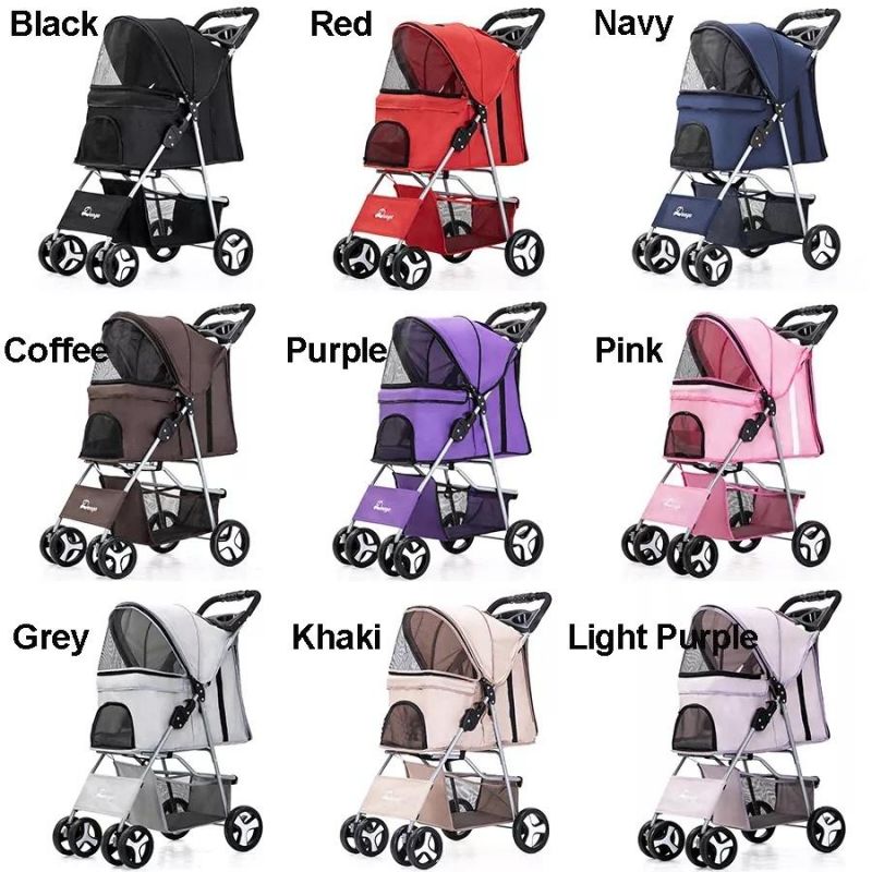 Multi-Colors Pet Carrier Stroller Lightweight 4 Wheels One Hand Fold up Dog Stroller