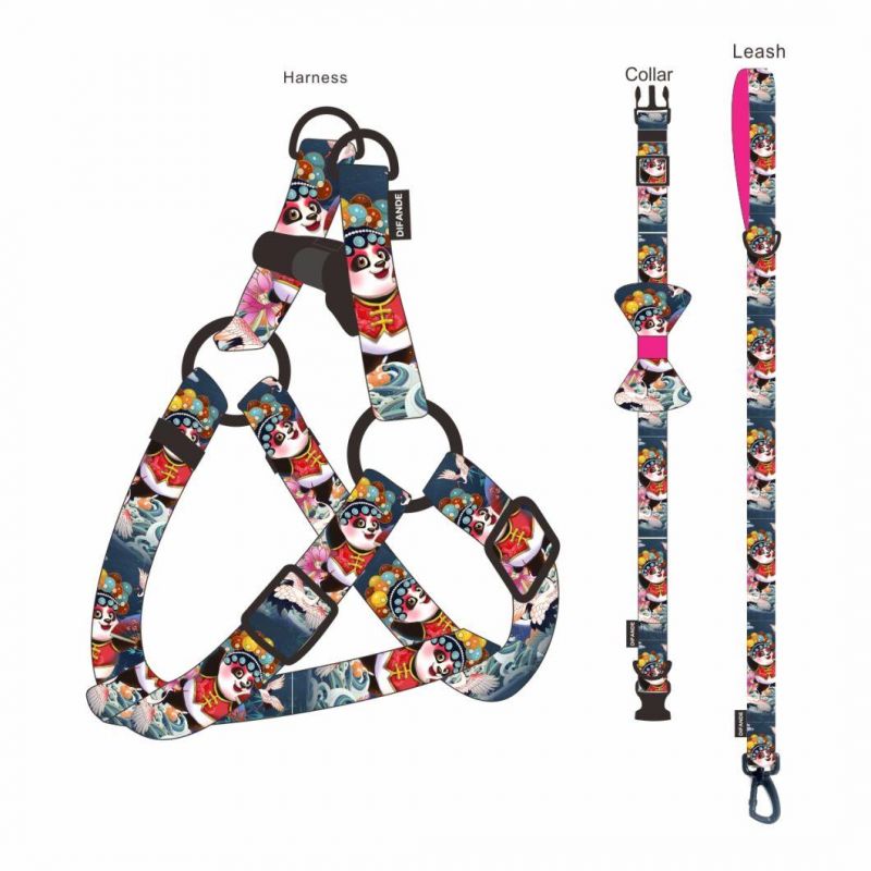 Manufacturers Designer Custom Pattern Luxury Printed Mesh 6 in 1 Reversible Dog Harness Collar Leash Bandana Set