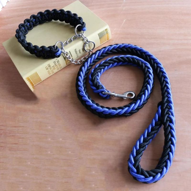 Amazon Hot Style Dog Nylon Eight-Strand Weave Rope Pet Leash for Large Dog No Pull Collar Leash Set