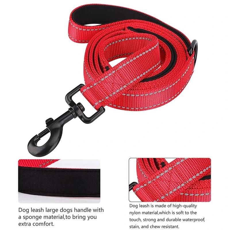 Reflective Dog Leash with Comfortable Dual Padded Handles for Control Safety Training Walking