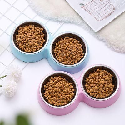 Amazon Hot Sale Double Pet Bowl Dog Food Water Feeder Stainless Steel Pet Drinking Bowl Puppy Feeding Supplies