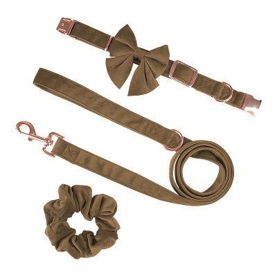 Cute Luxury Rope Swivel Snap Carabiner Hook Stainless Steel Velvet Dog Collar and Leash Set Accessories