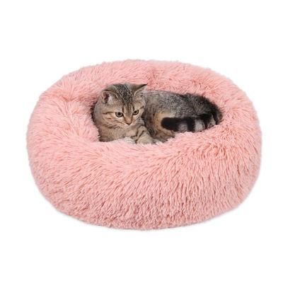 Donut Plush Pet Cat Bed Fluffy Soft Warm Calming Bed Sleeping Kennel Bed