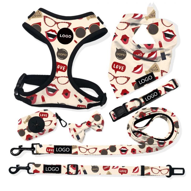 Dog Collar Custom Pattern Luxury Valentine′ S Day Dog Harness Set Ins Hottest Dog Leash OEM ODM Manufacture