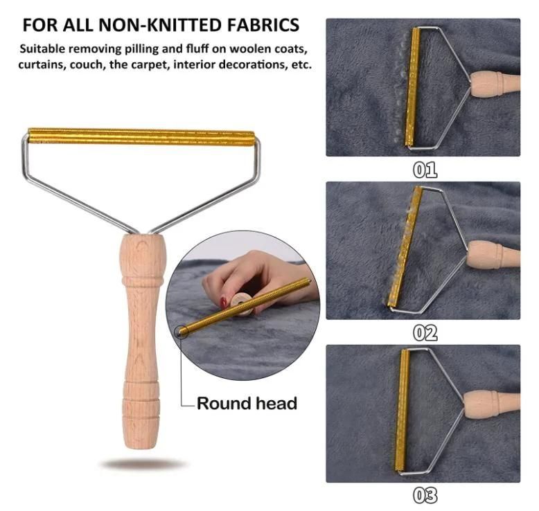 Amazon Hot Sale Metal Fabric Shaver Manual Brush Wooden Handle Lint Remover Cashmere Wool Comb