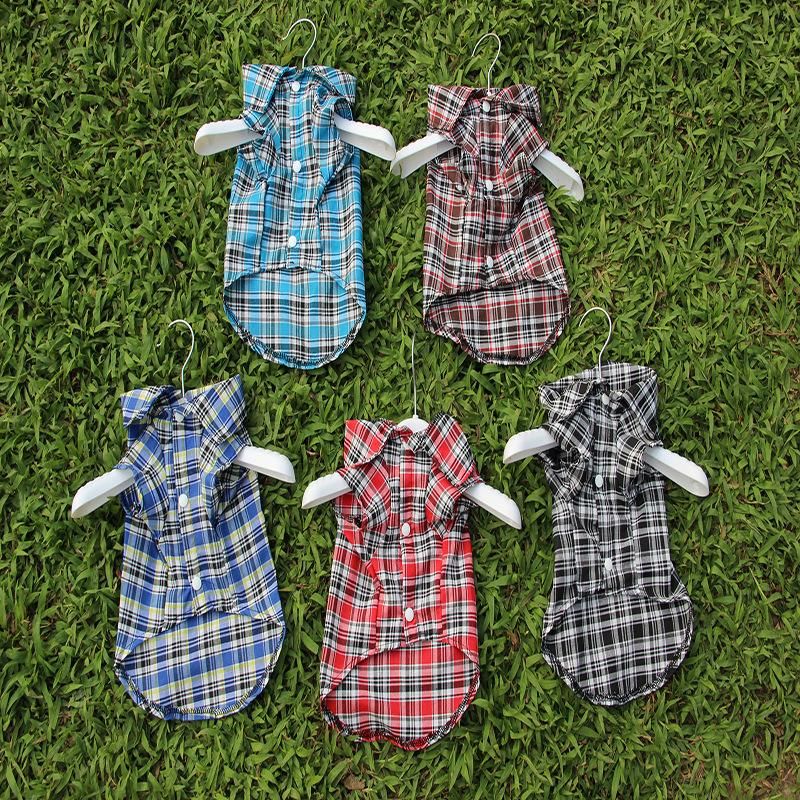 New Pet Clothes Spring Summer Thin Dog Plaid Shirt Small Medium-Sized Dog Clothes Five-Color Shirt