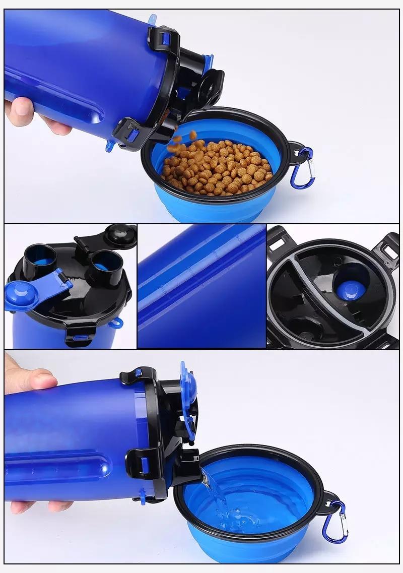 2 in 1 Pet Feeder Dog Water Bottle Folding Silicone Bowl