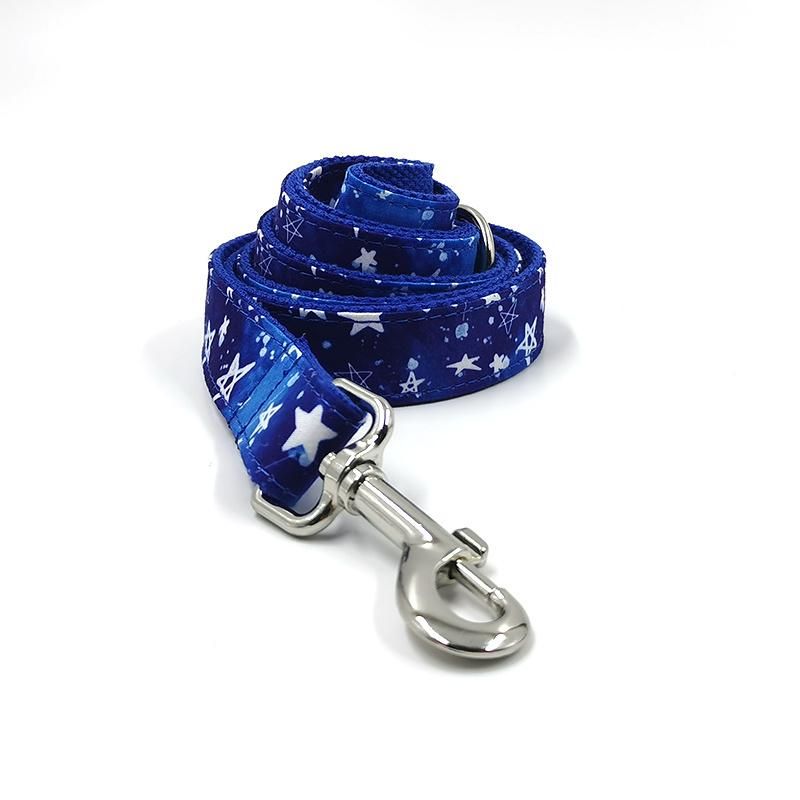 Wholesale Strong Eco Friendly Dog Collar Blue Stars Custom Logo Metal Buckle Collars for Pet Dog Leash Bow Tie