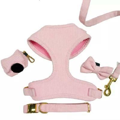 Luxury Fabric Velvet Adjustable Dog Harness Corduroy Easy Walking Dog Collar Leash Set