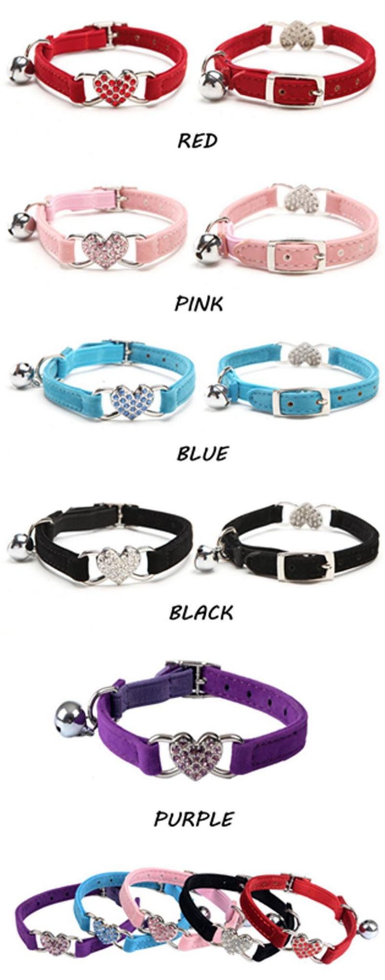 Soft Velvet Heart Charm and Bell Pet Product Cat Collar
